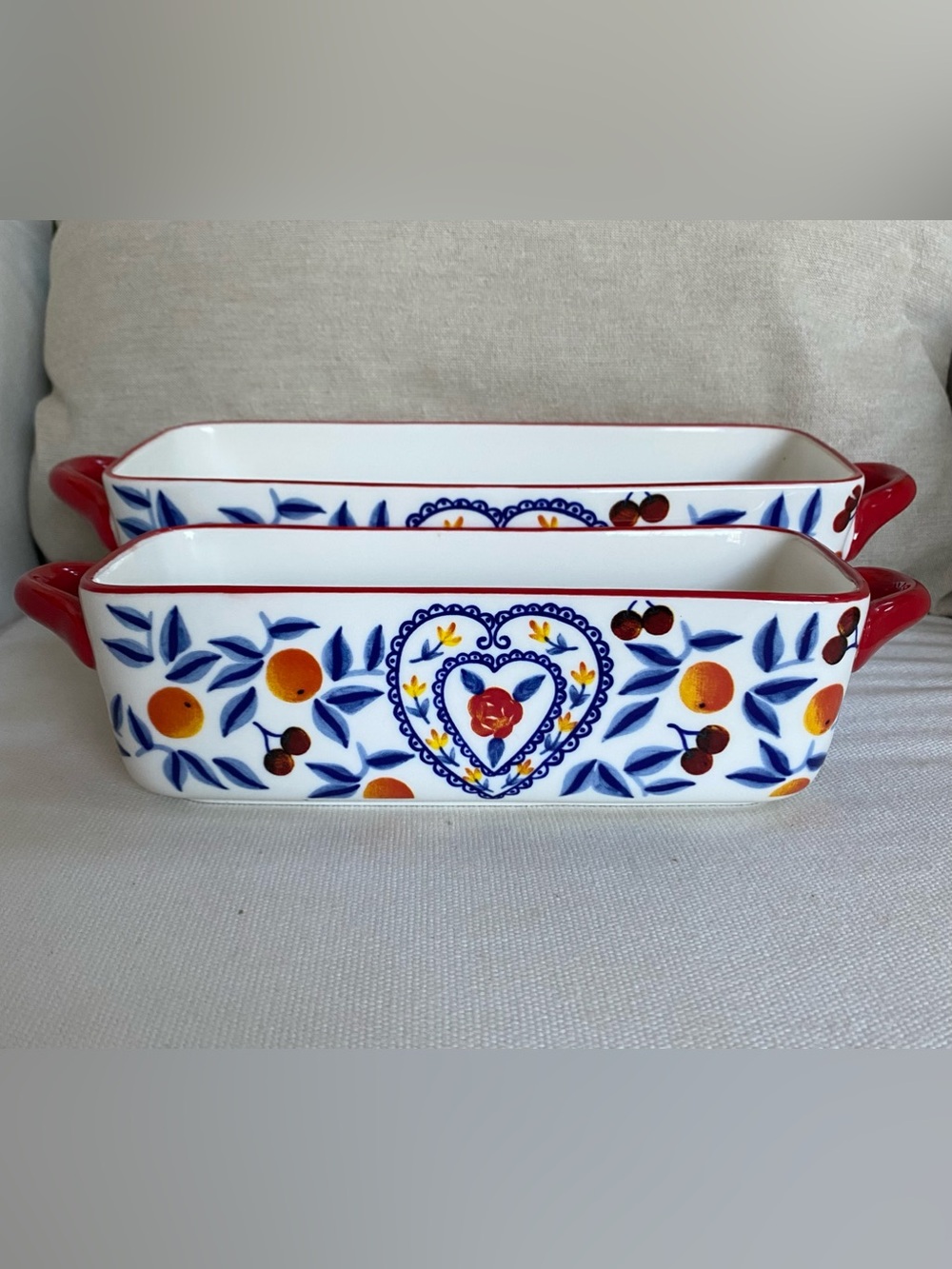 VTG Potter's Studio Floral Fruit Heart Love Loaf Handled Baking Pans 2 Sizes